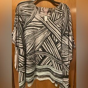 Chico’s Black & White Striped Tunic Top with a touch of light green color. L/XL